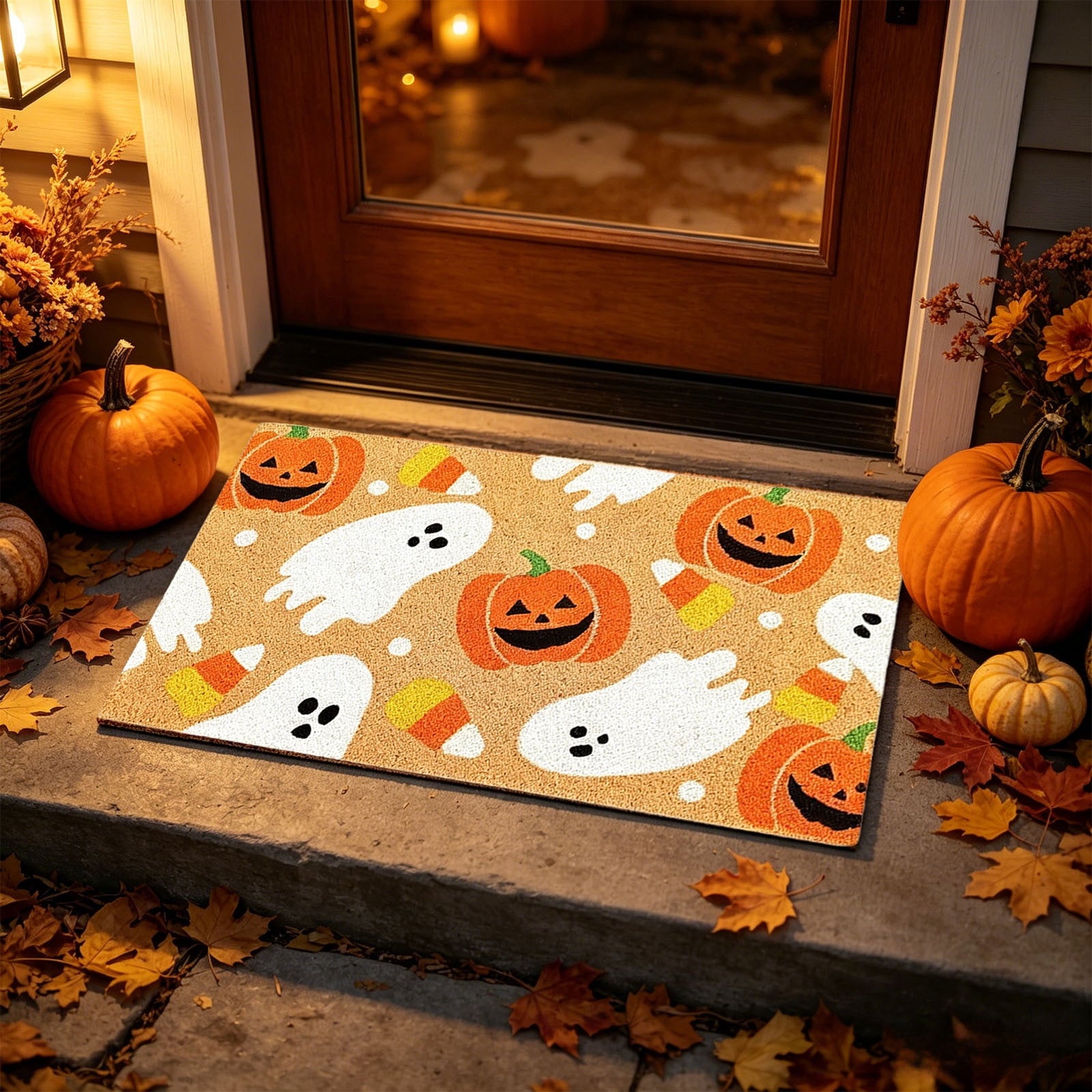 WWC Halloween Door Mat, 32x20 inch Halloween Decor Thick Non Slip Ghost doormat, Entryway Rug for Fall Party Indoor Outdoor Front Porch