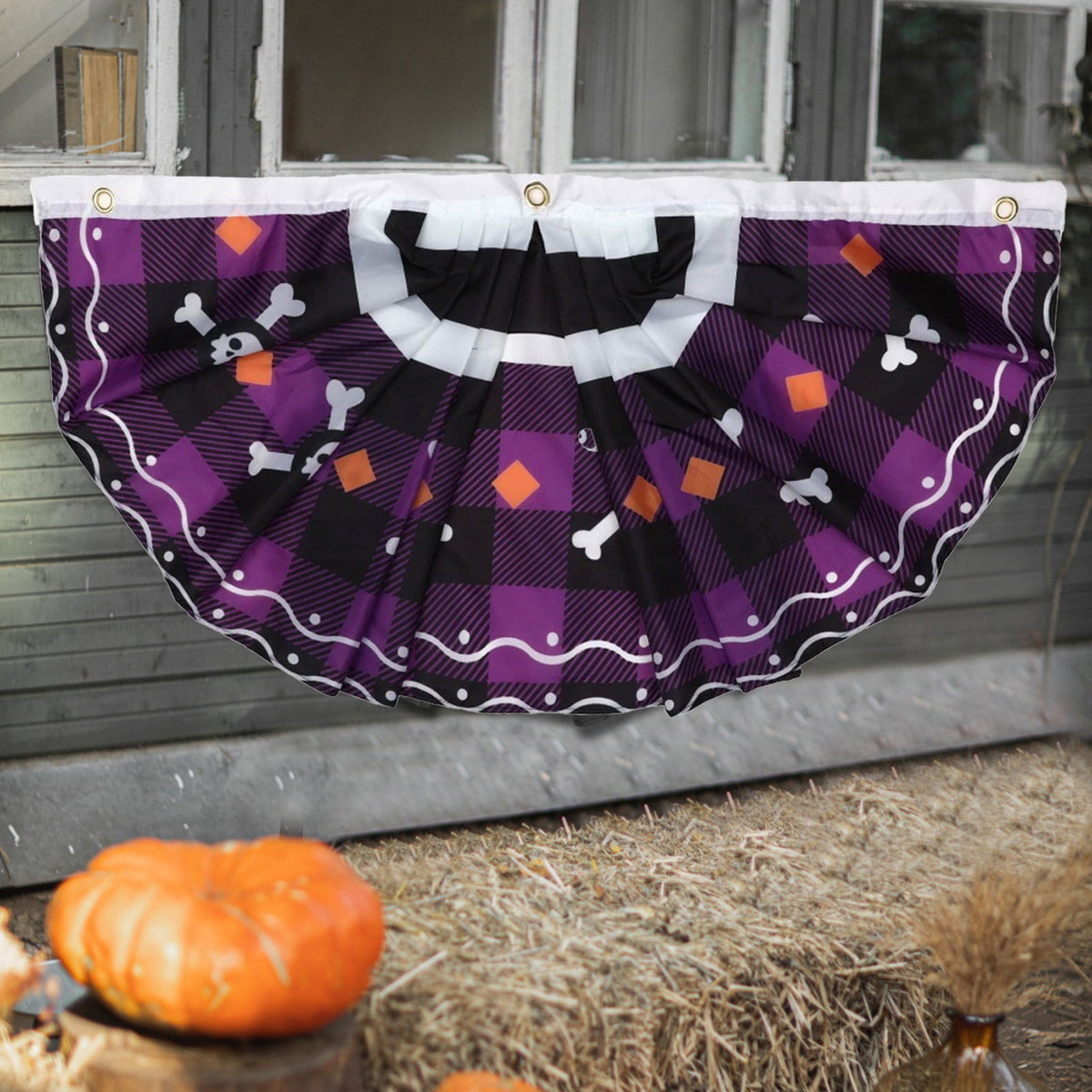Elainilye Halloween Fan Flag Banner Outdoor Yard Fence Wall Hanging Decor for Indoor and Courtyard Party Supplies