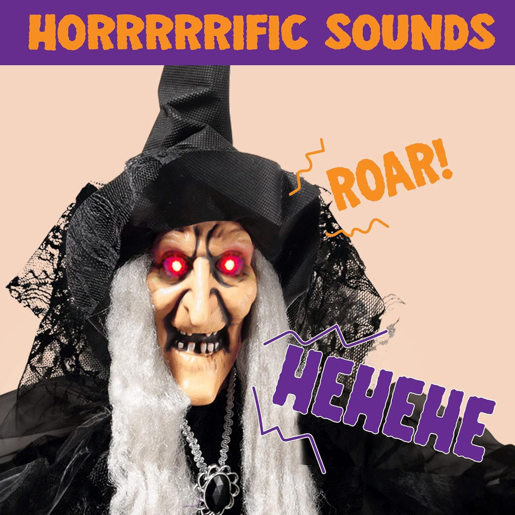 Joyfy 47" Halloween Decorations Outdoor,Life Size Animated Witch Scary Decorations Halloween Motion Activated Witch with LED Eyes & Sound,Haunted House Decor