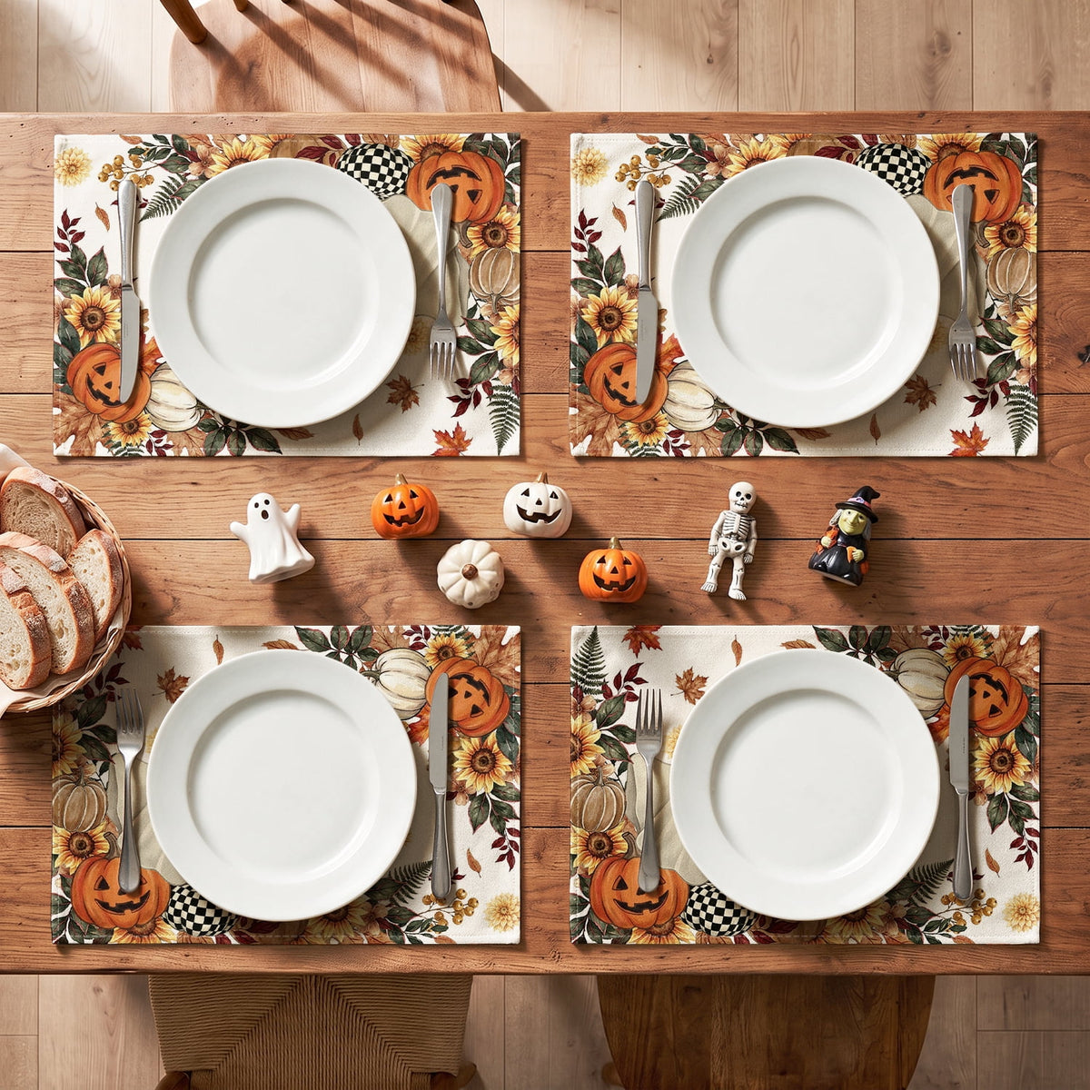 Smile Jack-O'-Lantern Spider Web Halloween Table Placemats Set of 4 Round 15 Inch Black