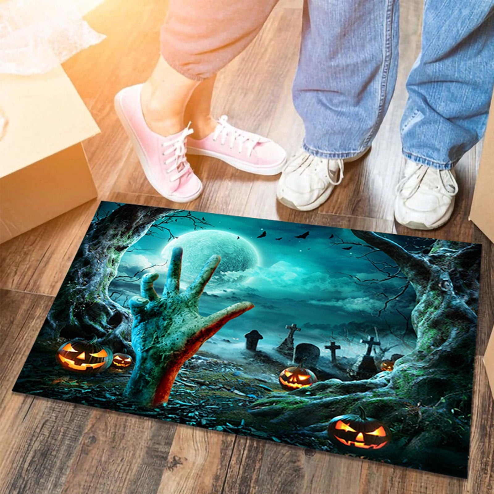 Halloween Decoration Front Door Mat Welcome,Halloween Floor Mat with Terrifying Theme, Skull And Blood Print Decoration, Entrance Door Floor Mat, Entrance Door Carpet