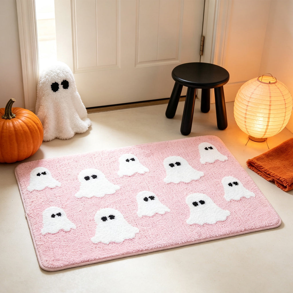 Halloween Ghost Door Mat, Cute Welcome Mat for Front Door Porch Entryway Haunted Outdoor Decor Spooky Decorative Entrance Doormat Non Slip Halloween Rug, 16" x 24"