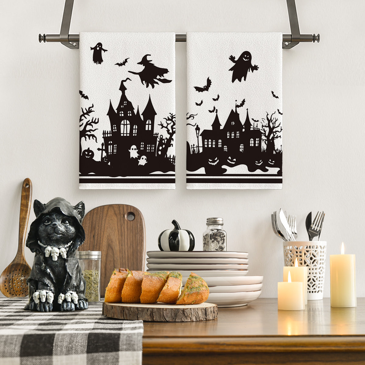 Sm:)e Spider Web Jack-O'-Lantern Pumpkin Cat Happy Halloween Kitchen Towels Dish Towels 18x26 Inch Set of 2