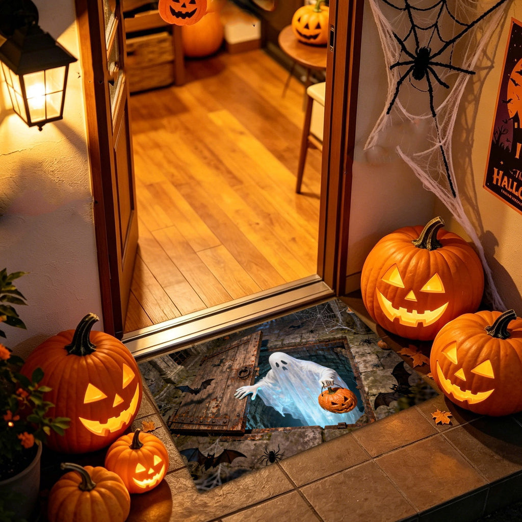3D Optical Illusion Halloween Doormat Visual Trap Hole Design Non Velvet Entryway Rug Washable Floor Mat