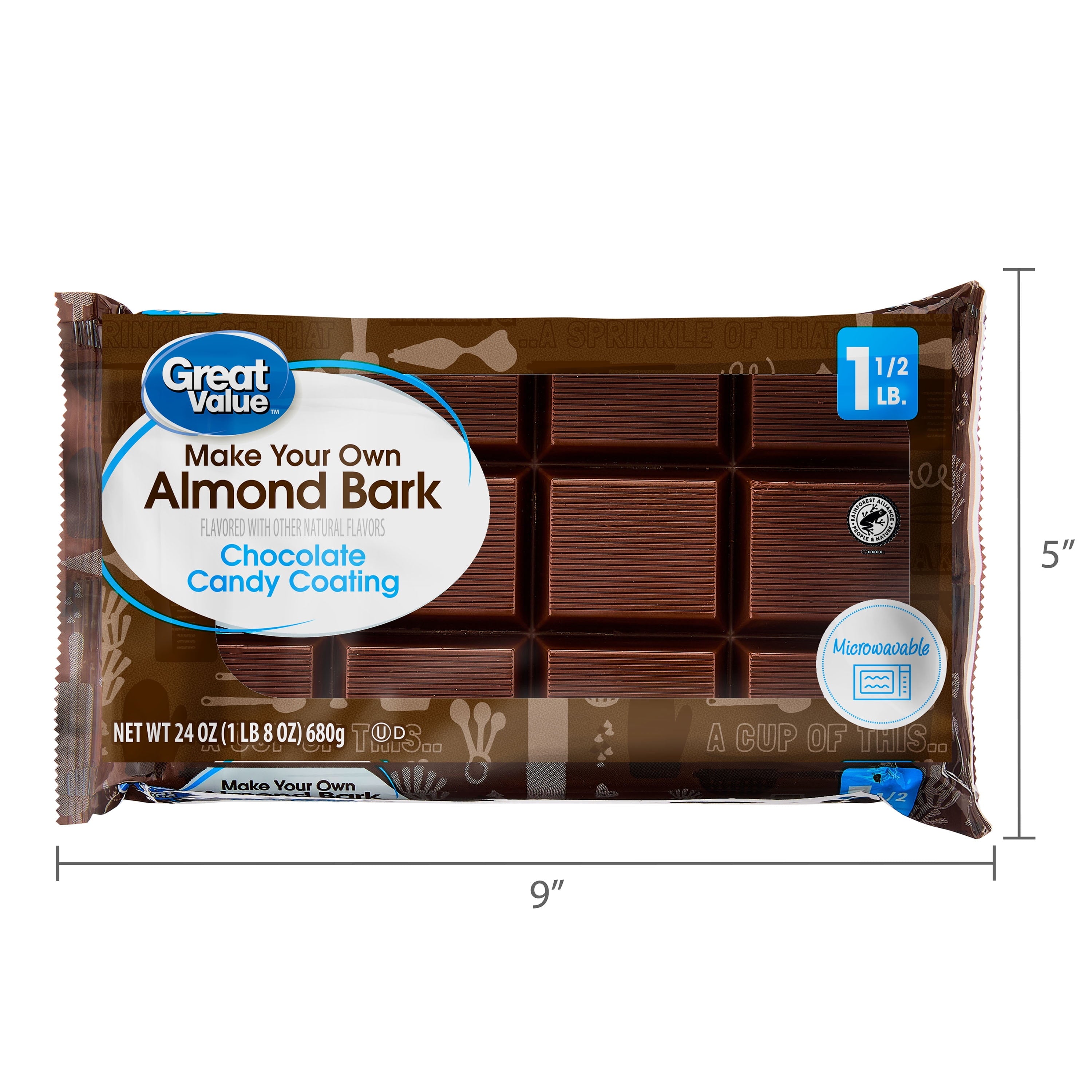 Great Value Chocolate Flavored Candy Coating Almond Bark, 24 oz Bag