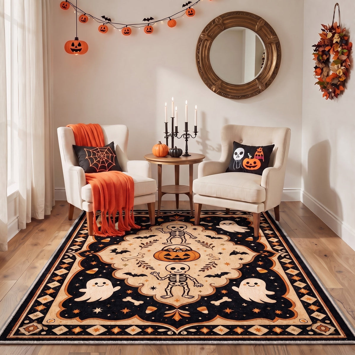 GENIMO 2'x3' Halloween Doormat, Washable Non Slip Soft Gothic Castle Outdoor Door Mat for Front Door Covered Porch Patio Entryway, Antique Gold
