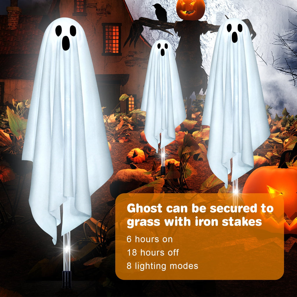 Qoosea Halloween Decorations Outdoor, 6 pack Light up Spooky Ghosts with 8 Modes LED Light - Scary Standing Ghosts Decor for Front Door Porch Yard Home Party