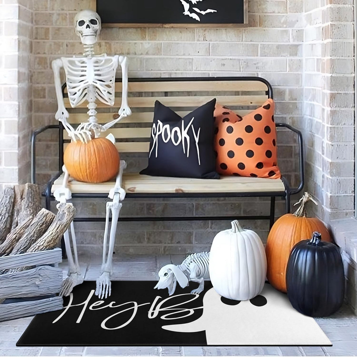 Halloween Door Mat,Goth Occult Spooky Creepy Witch Skull Bats Outdoor Mats for Front Door,Halloween Indoor Entrance Non-Slip Doormat Entryway Welcome Rubber Mats for Porch Decor 30" x 17"