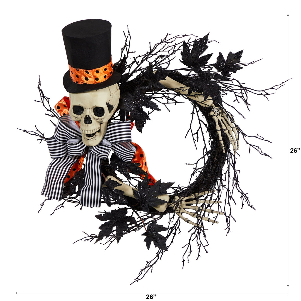 Nearly Natural 26in. Halloween Dapper Skeleton Wreath