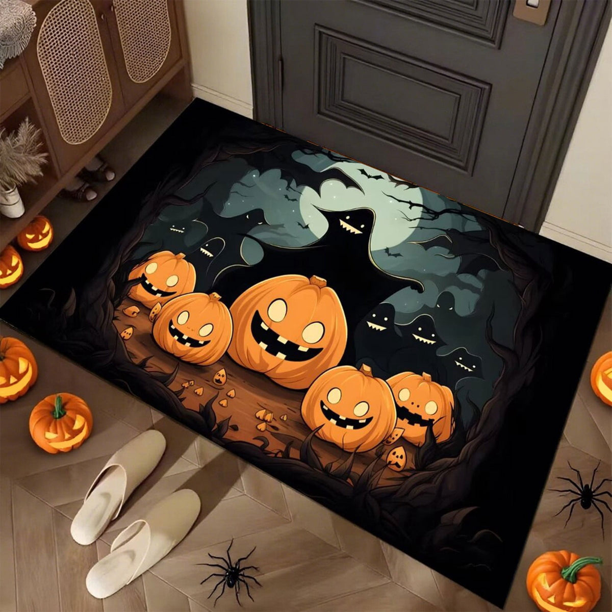 Xuniizn Halloween Mat, 16X24" Velvet Halloween Door Mat for Outside Entrance, Spooky Halloween Rug for Outdoor & Indoor, Non Slip Washable Halloween Doormat, Halloween Bathroom Decor