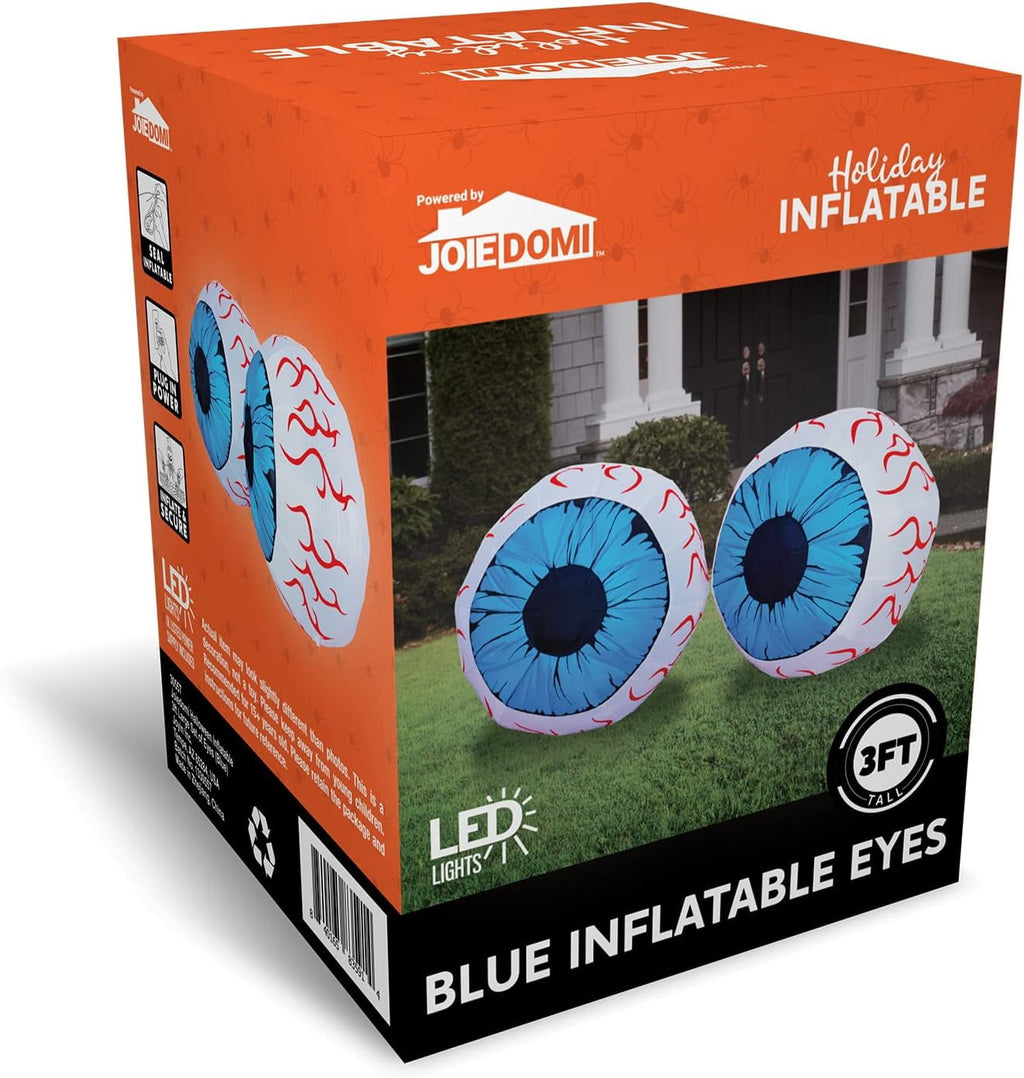 Joyfy 2 Pack Halloween Inflatable Eyes Decoration with Build-in LEDs,3 ft Blow Ups Green Eyes for Yard,Halloween Decor Outdoor with LEDs Party Supplies Blow up Decoration