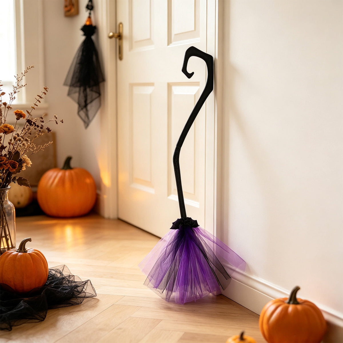 Halloween Decoration Indoor, 5.5 Ft Giant Light-Up Witches Broom, Rustic Halloween Decor for Porch, Yard, Front Door
