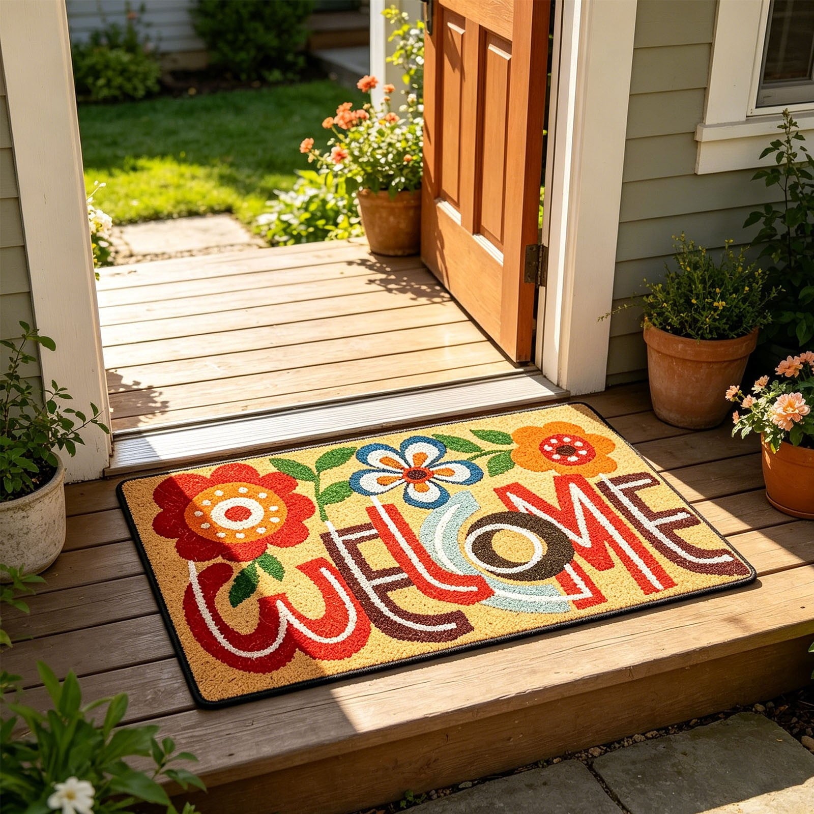 Front Door Mat Indoor Outdoor Entrance Rug, Semicircular Entrance Mat, Half Round Waterproo Non-Slip Durable Rubber Doormat for Garage, Patio, 29.5 inch