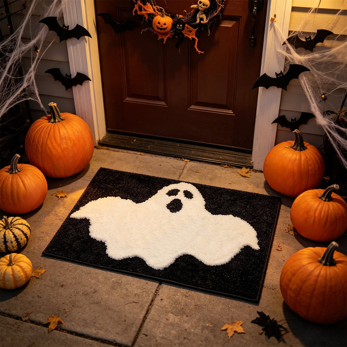 BingTong Cartoon Ghost Themed Fall Welcome Mat,Variety Spooky Adorable Ghost Shape Entryway Rug,Weather Resistant Low Profile Door Mat for Home Apartment Cafe Halloween Decoration Ghost F
