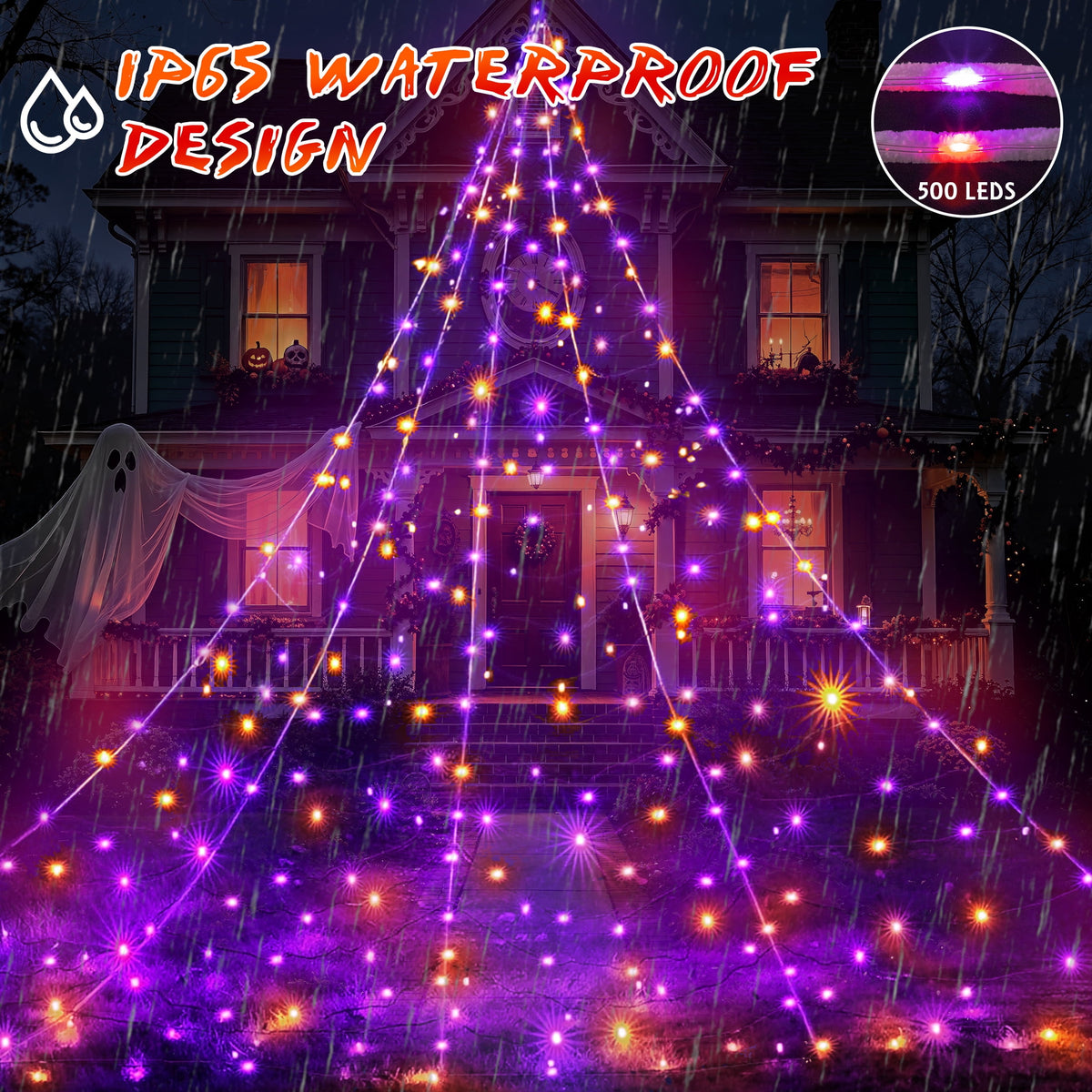 Scidweet Halloween Decorations Outdoor, 500 LED Halloween Giant Spider Web Lights for Garden Yard Porch Home Decor, Purple White