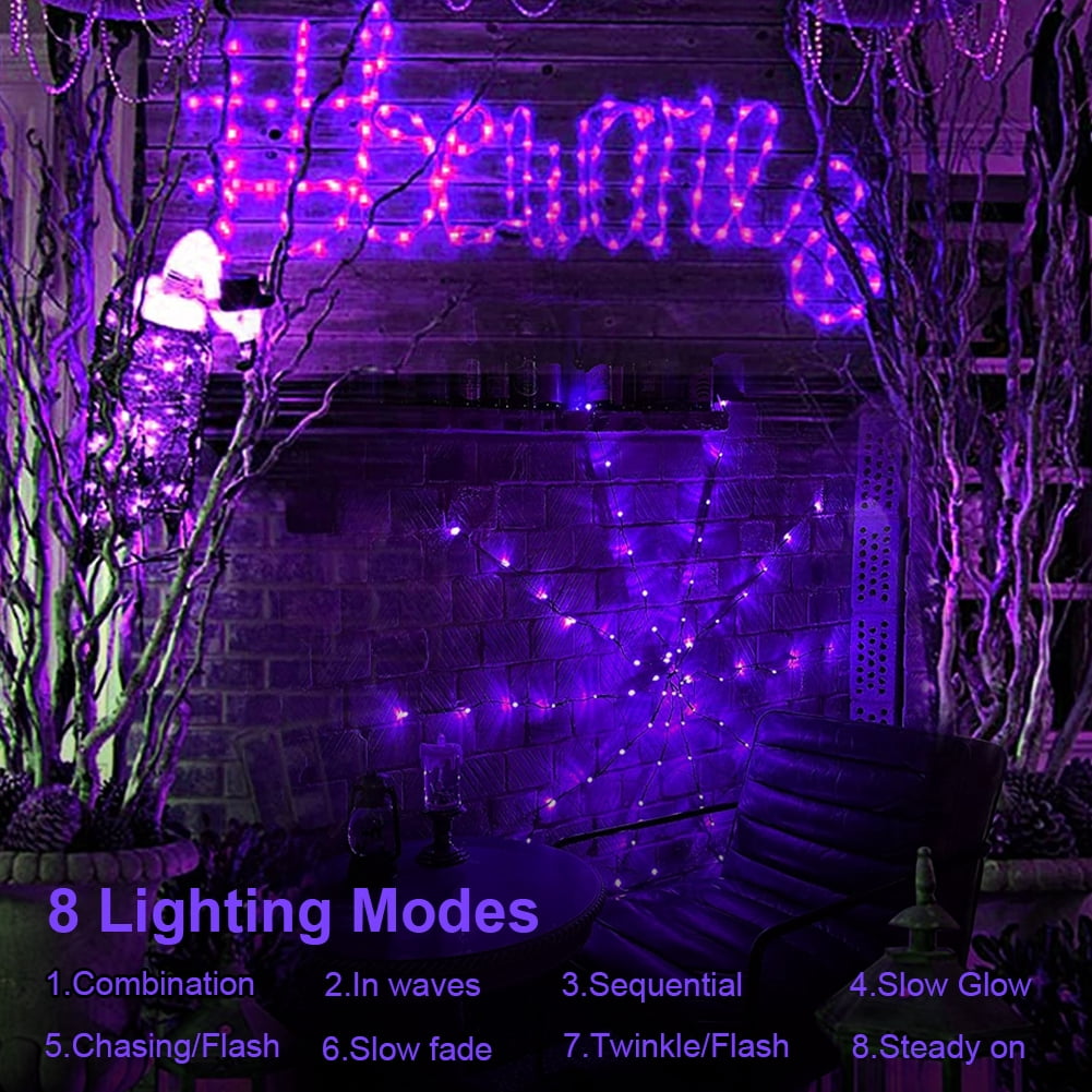 16.4Ft Large Spider Webs Halloween Decorations Lights, Outdoor Battery Operated Purple Halloween String Lights with 8 Modes Remote Control 125 LEDs Spiderweb,60" Large Spider,Waterproof (Purple)