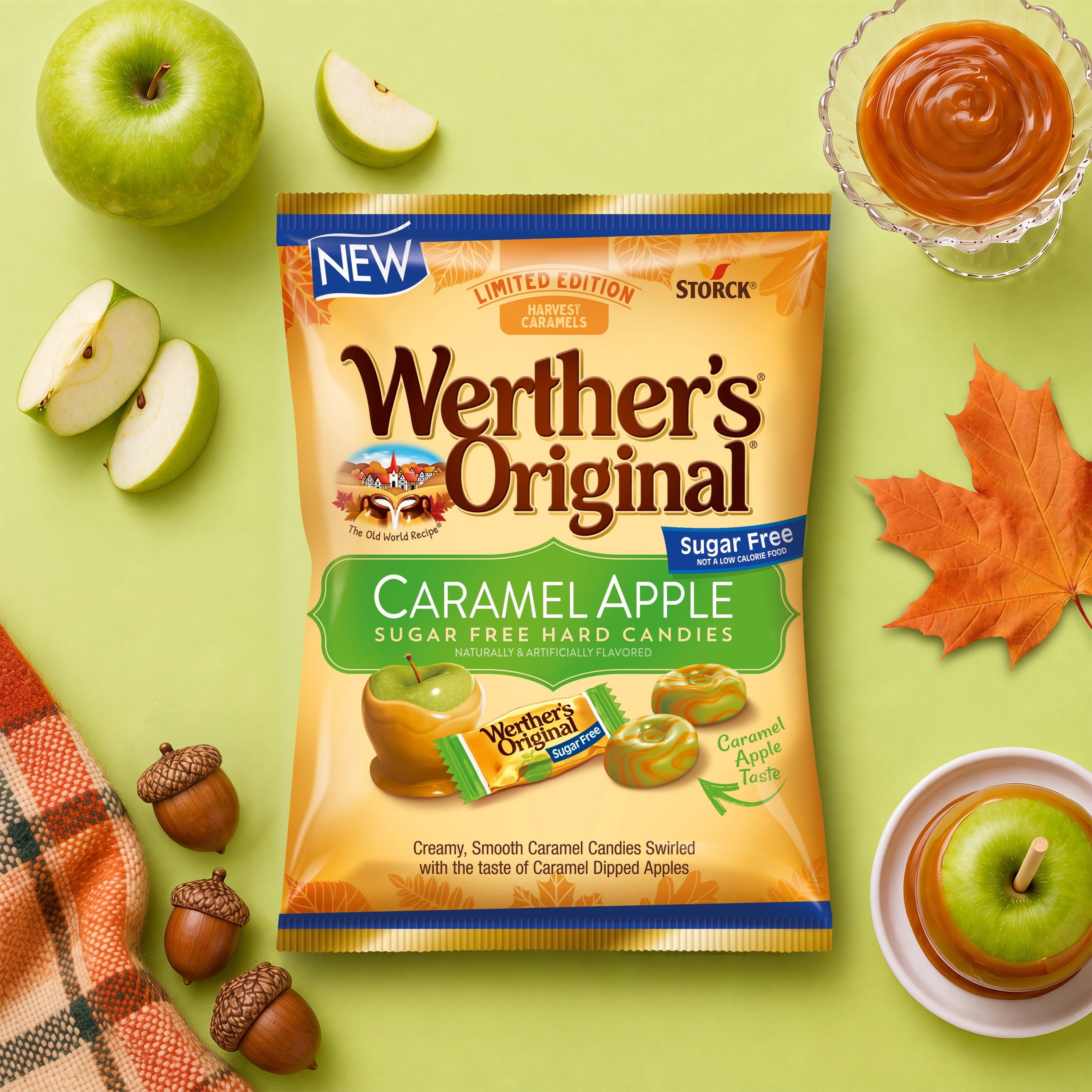 Werther's Original Sugar Free Caramel Apple Hard Candies, Limited Edition Fall Harvest, 5 oz Bag