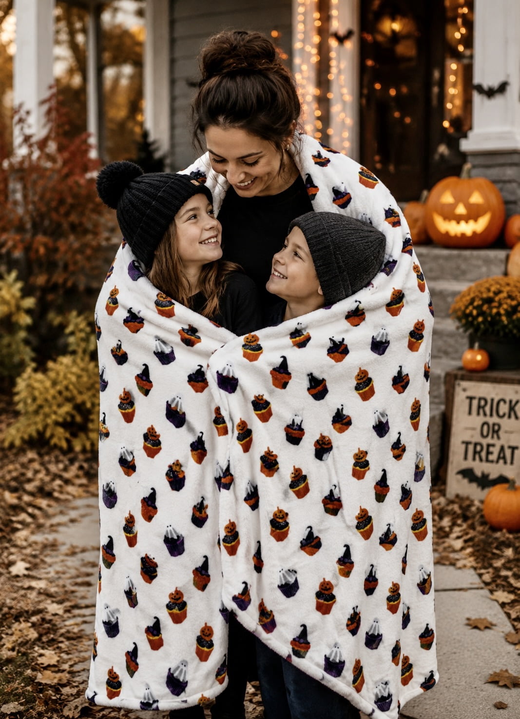 Serafina Home Halloween Throw Blanket: Fuzzy Boo! Jack O'Lantern Spider Webs Skull and Black Cats Print on Velvet Fleece for Sofa Bed Couch Chair Dorm