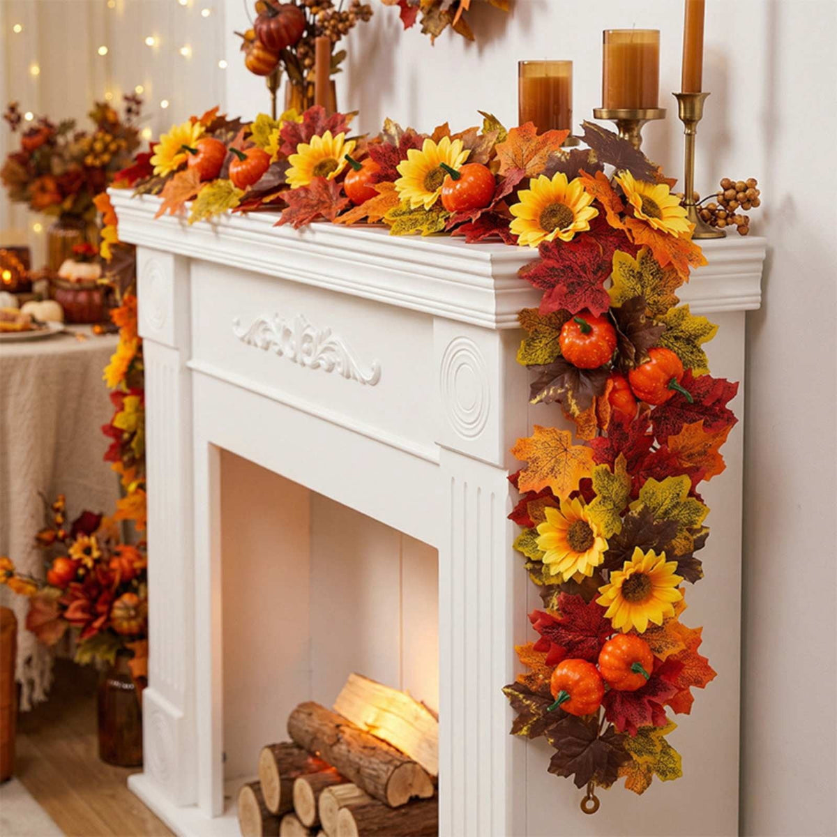 WKSCLPAI Halloween Maple Leaf Garland, Fall Vine Wreaths for Autumn Festivities Decor,Seasonal Garlands for Home,Halloween & Fall Decorations