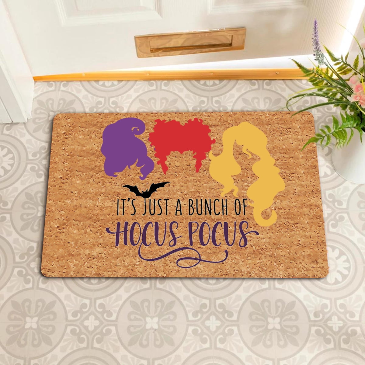 Funny Welcome Doormat for Entrance Way Monogra Mat 23.7"(L) x 15.9"(W) It's Just A Bunch of Hocus Pocus Halloween Doormat for Entrance Way Novelty Indoor Decor Mats No Slip Kitchen Rugs and Mats