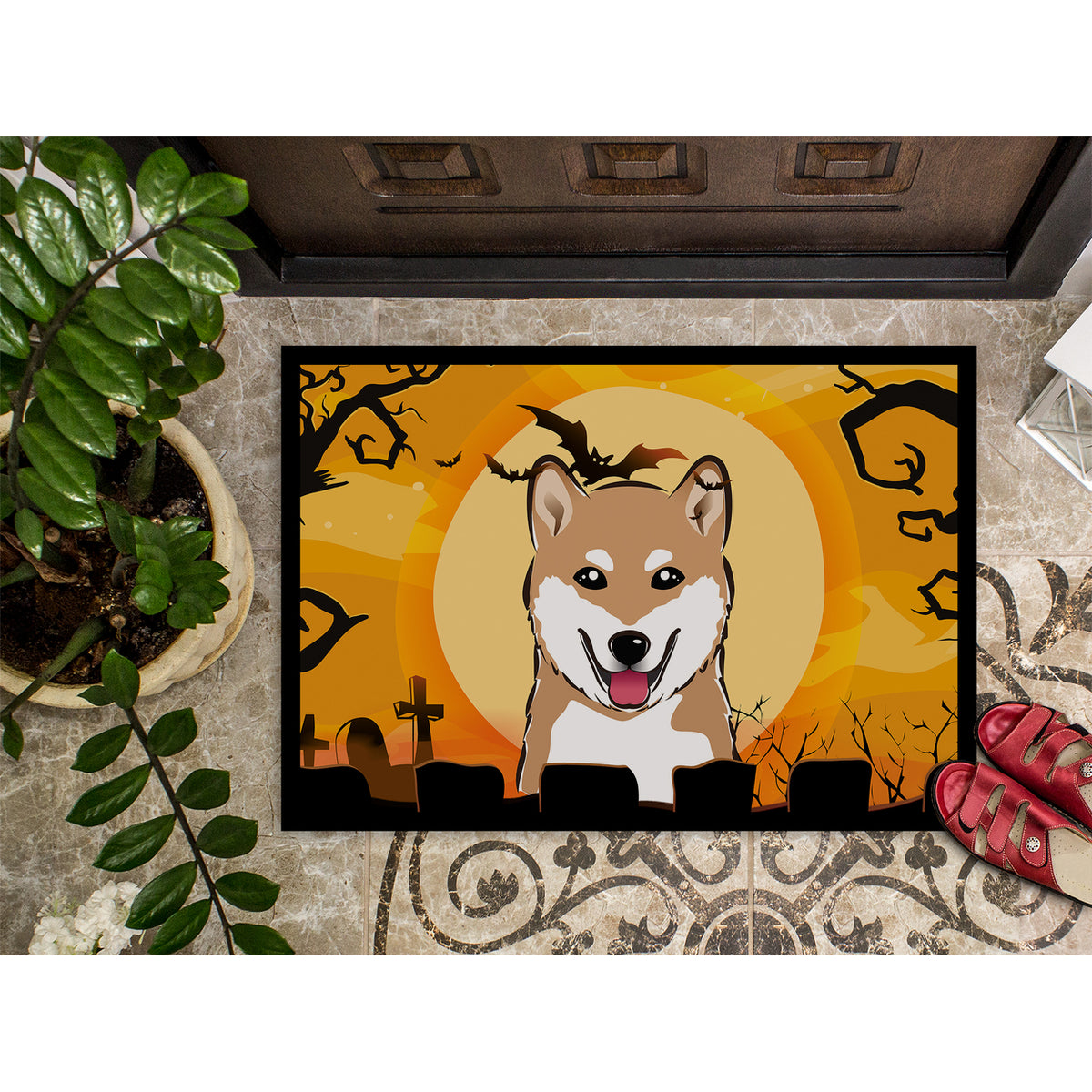 Caroline's Treasures BB1783JMAT Halloween Shiba Inu Door Mat, Indoor Rug or Outdoor Welcome Mat 24x36 Doormat , 36"L x