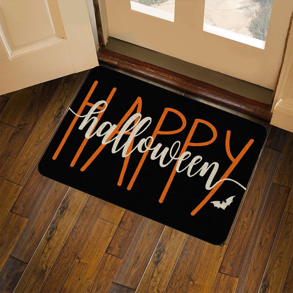 Orange Plaid Fall Outdoor Mat, Hand-Woven Porch Rug for Thanksgiving Halloween Door Decor