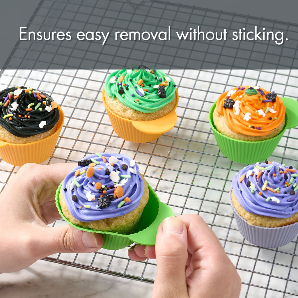 Way To Celebrate 24 Pack Silicone Cupcake Liners, Orange, Green, Purple and Black
