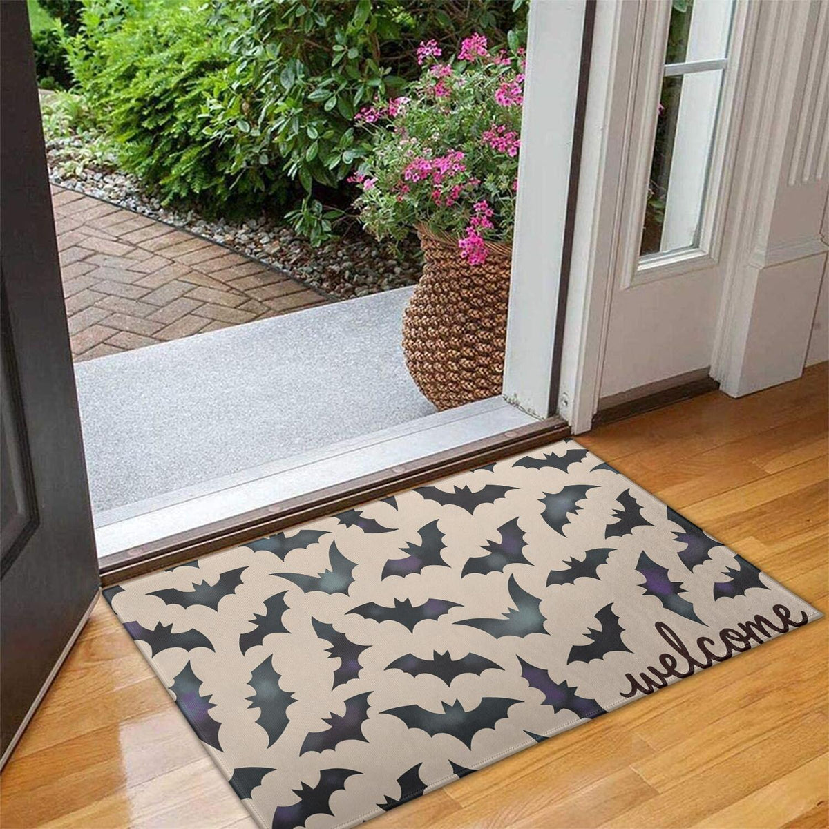 Happy Halloween Door Mat Decorations Spider Bat Doormat Plain the Indoor Door Mat/Outdoor Crystal Velvet 30x17 Inches