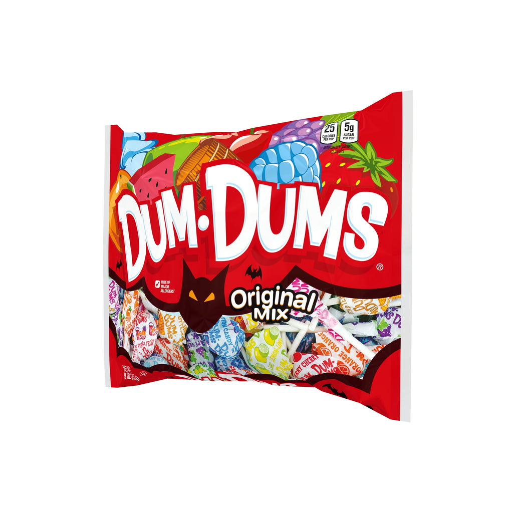 Dum Dums Original Mix Allergen Free Lollipops and Suckers, Assorted Hard Party Halloween Candy, 9oz Bag