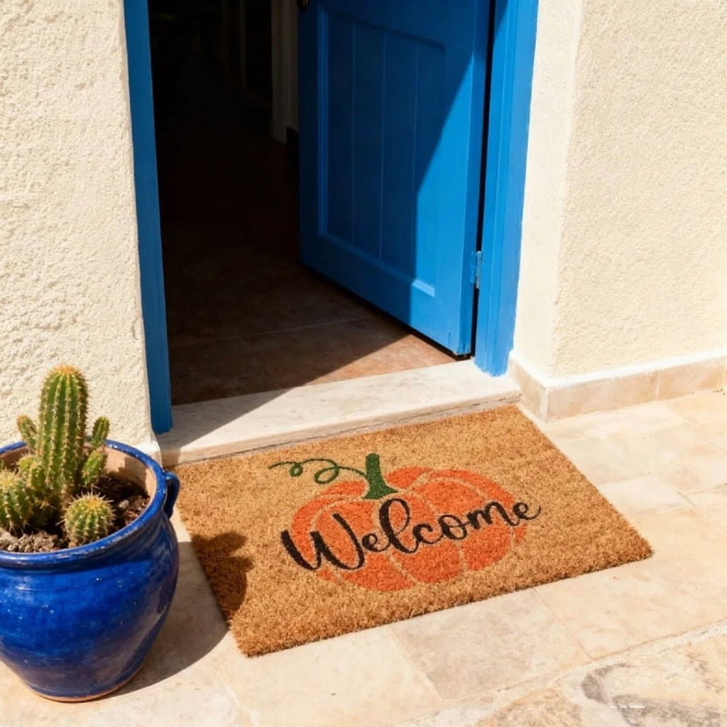 Jinswick Pumpkin Welcome Doormat Fall Indoor Outdoor Entrance Home Front Porch Rugs Halloween Housewarming Greetings Gift Decoration Supplies 20 x 32 Inches