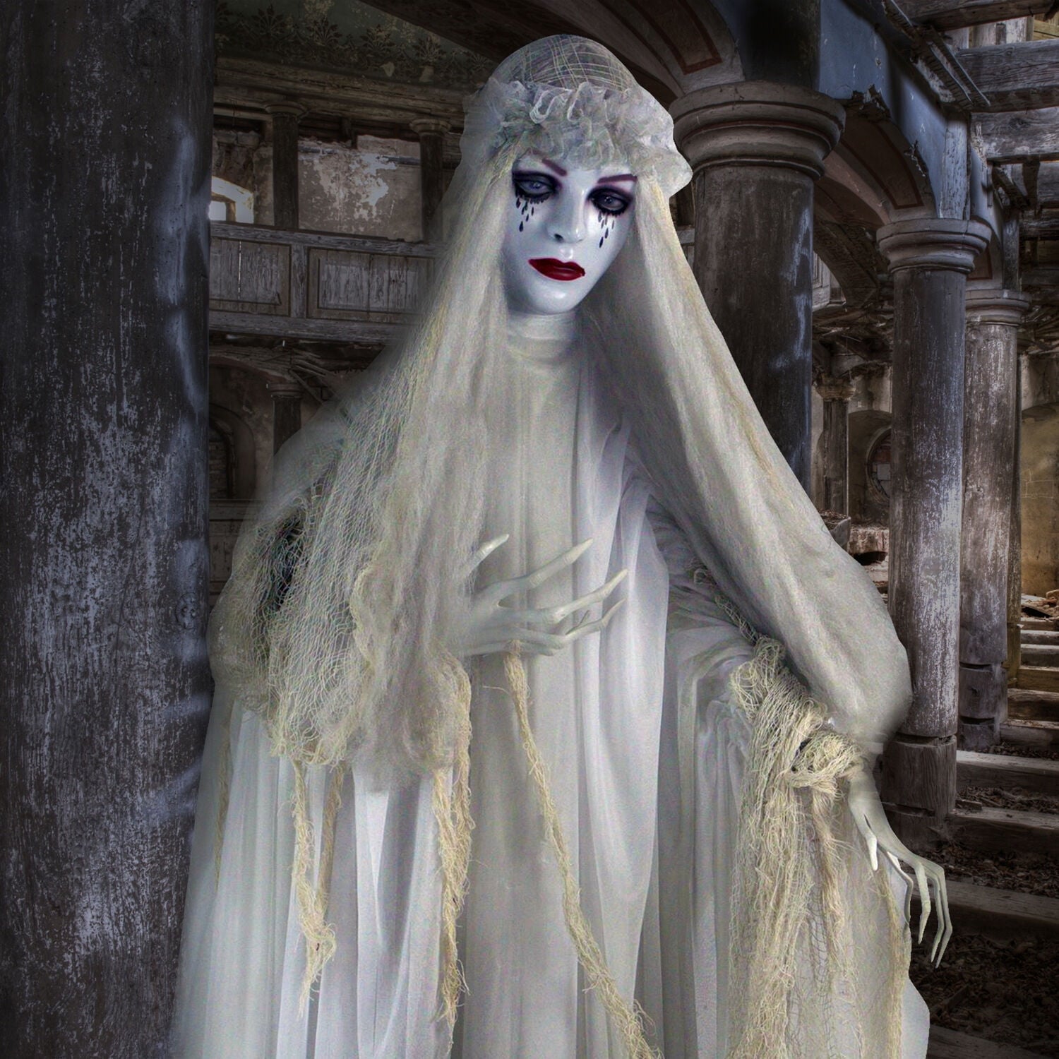 Haunted Hill Farm 6.5 Ft Life-Size Animatronic Bride Indoor/Outdoor Halloween Decoration, Multicolor, HHLADY-2FLSA
