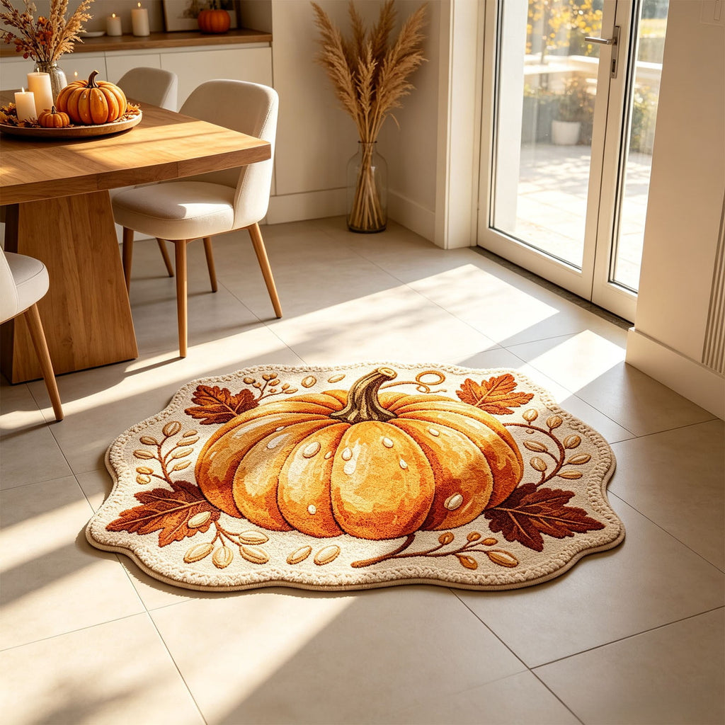 Fall Area Rug Maple Leaf Pumpkin Imitation Wool Mat 27.56x27.56in Polyester Skidproof & Soft for Living Room Bedroom Entryway Fall Doormat by MPOISVA