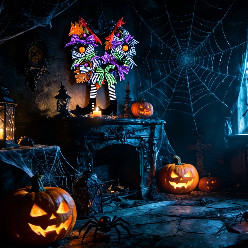 AGCAN Halloween Wreaths for Front Door, 17 Inch Pre-Lit Halloween Wreaths with Bats & Deadwood, Halloween Decorations for Door,Porch,Window,Indoor and Outdoor Decor