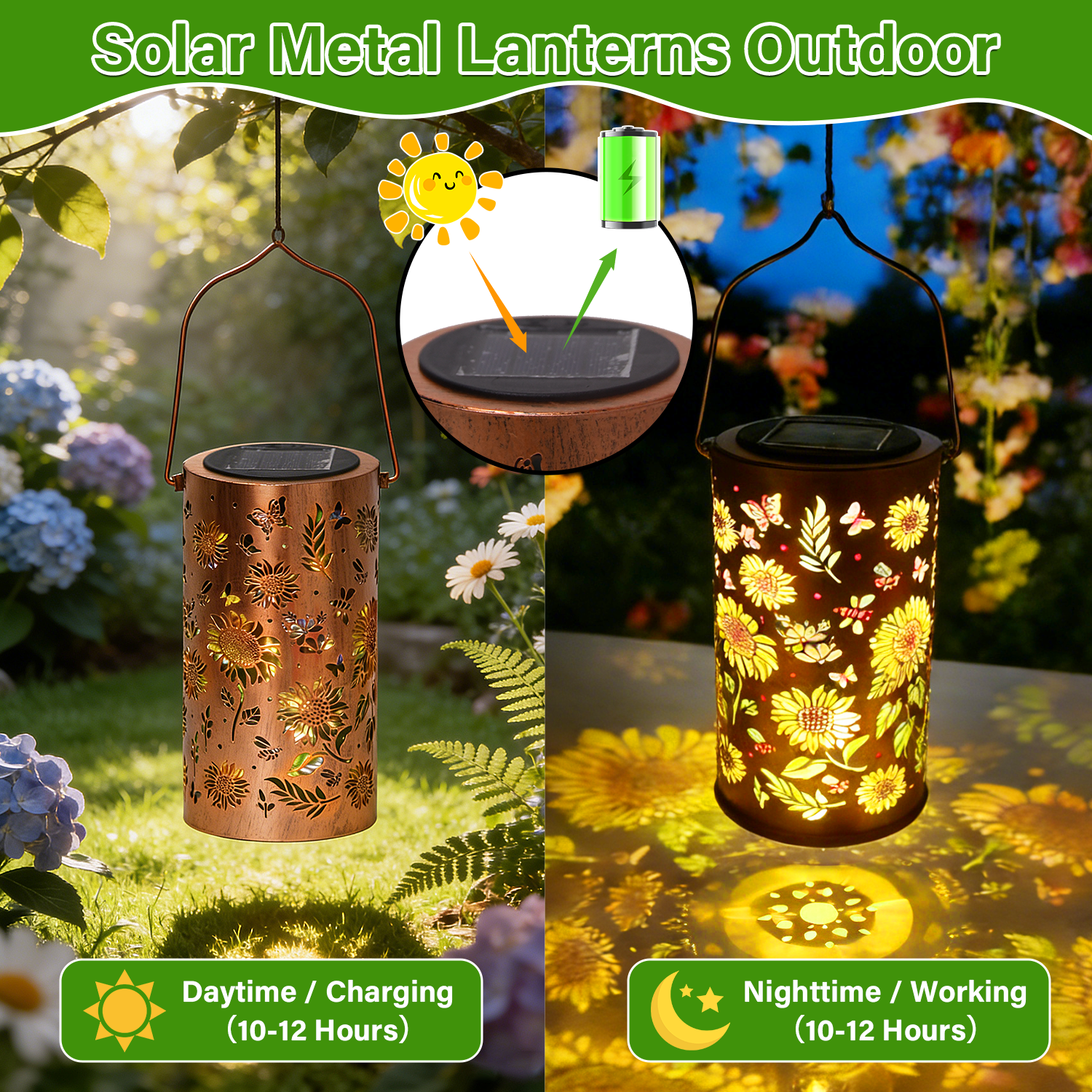 Colorful Solar Lanterns IP65 Outdoor Waterproof, Mother's Day Gifts for Women Mom Grandma - LED Colorful Sunflower Solar Lights Metal Hanging Lantern for Patio Yard Porch