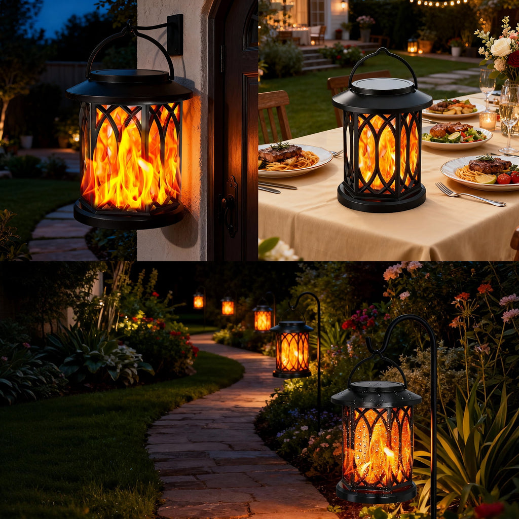 2 Pack Solar Lantern Outdoor Lights, Upgraded Flickering Flame Solar Lanterns Outdoor Waterproof, Hanging Lantern Decorative, Solar Powered Lanterns for Yard, Patio, Path, Tree, Garden Decor