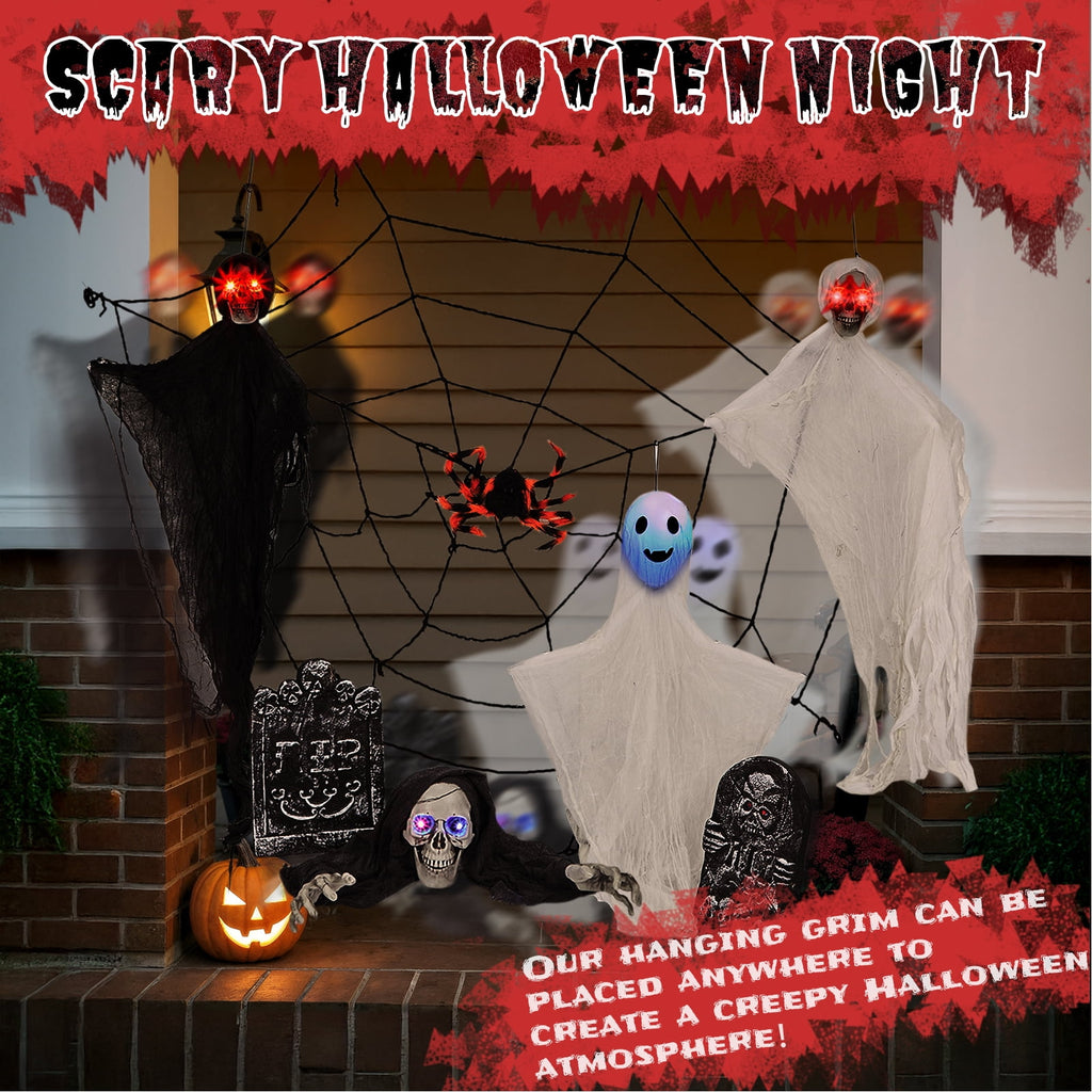Ktaxon 4ft Halloween Outdoor Decoration Ghost Set Hanging Animated Decoration 8pcs Creepy Set w/ Pre-Recorded Screaming
