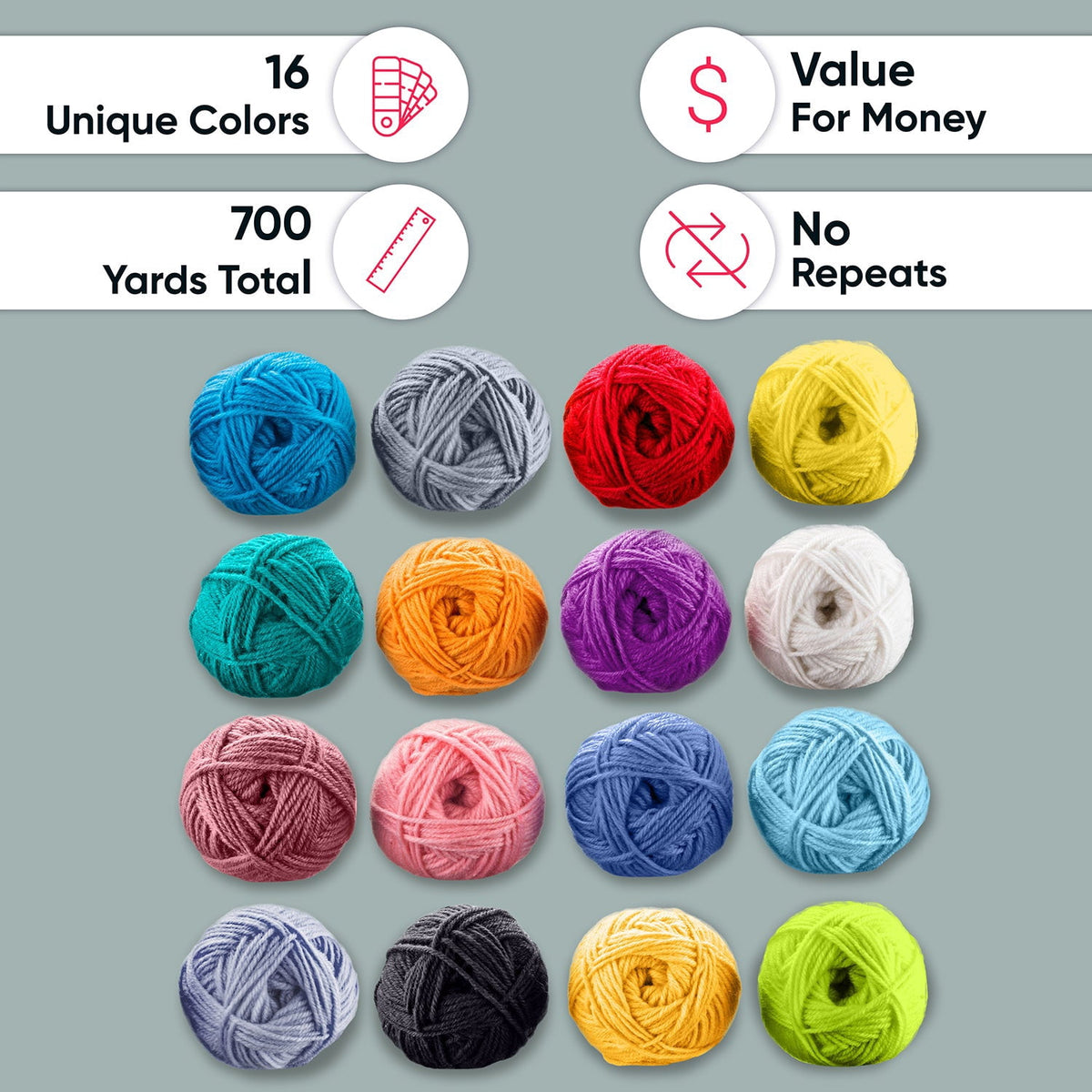 Craftiss Acrylic Yarn for Crochet - 30*0.7 Oz Skeins Unique Colors - Bulk Yarn Kit - 1300 Yards - Perfect for Any Mini Project