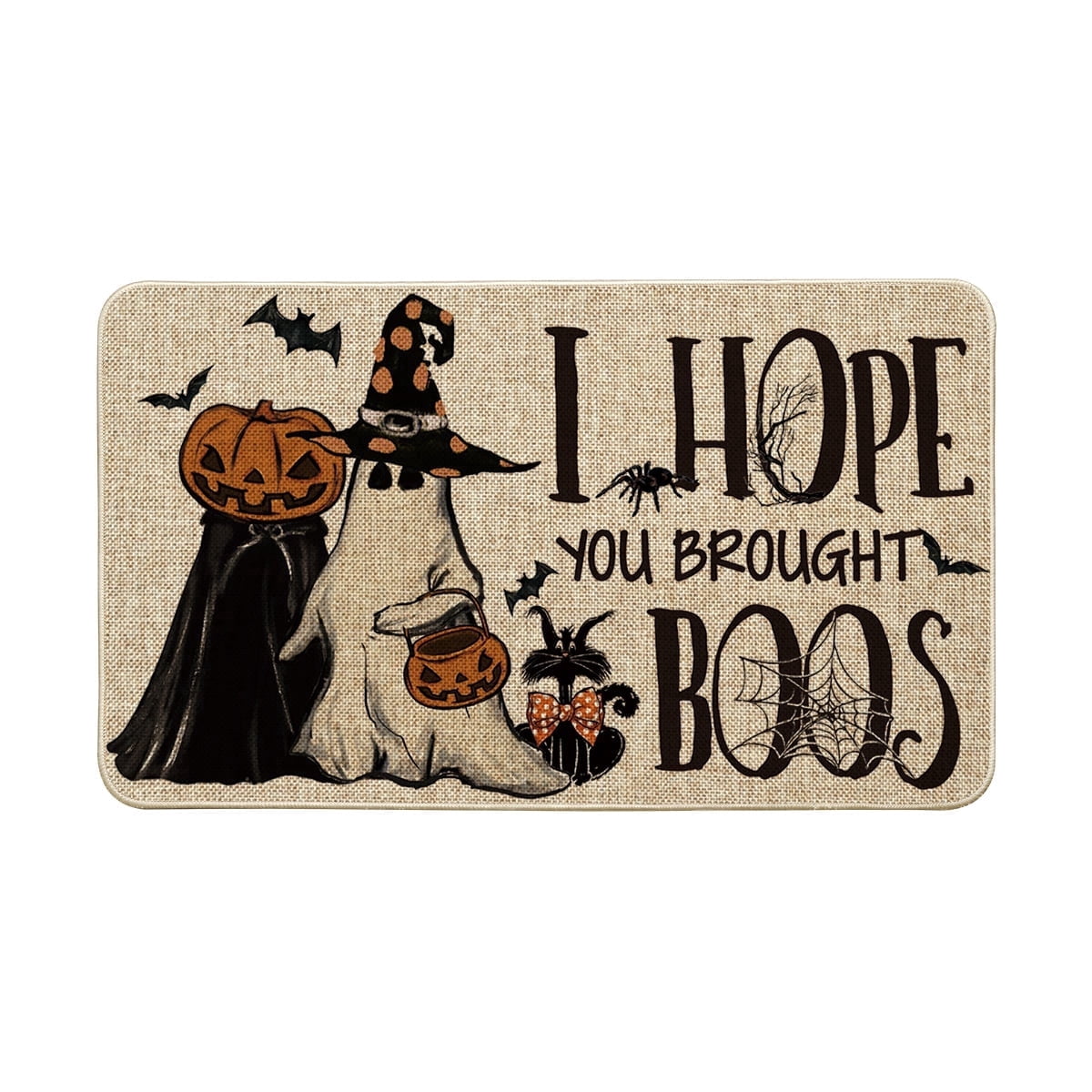 Sm:)e Polka Dot Black Cat, Jack-O'-Lantern, Ghost Halloween Welcome Doormat, 17x29 Inch