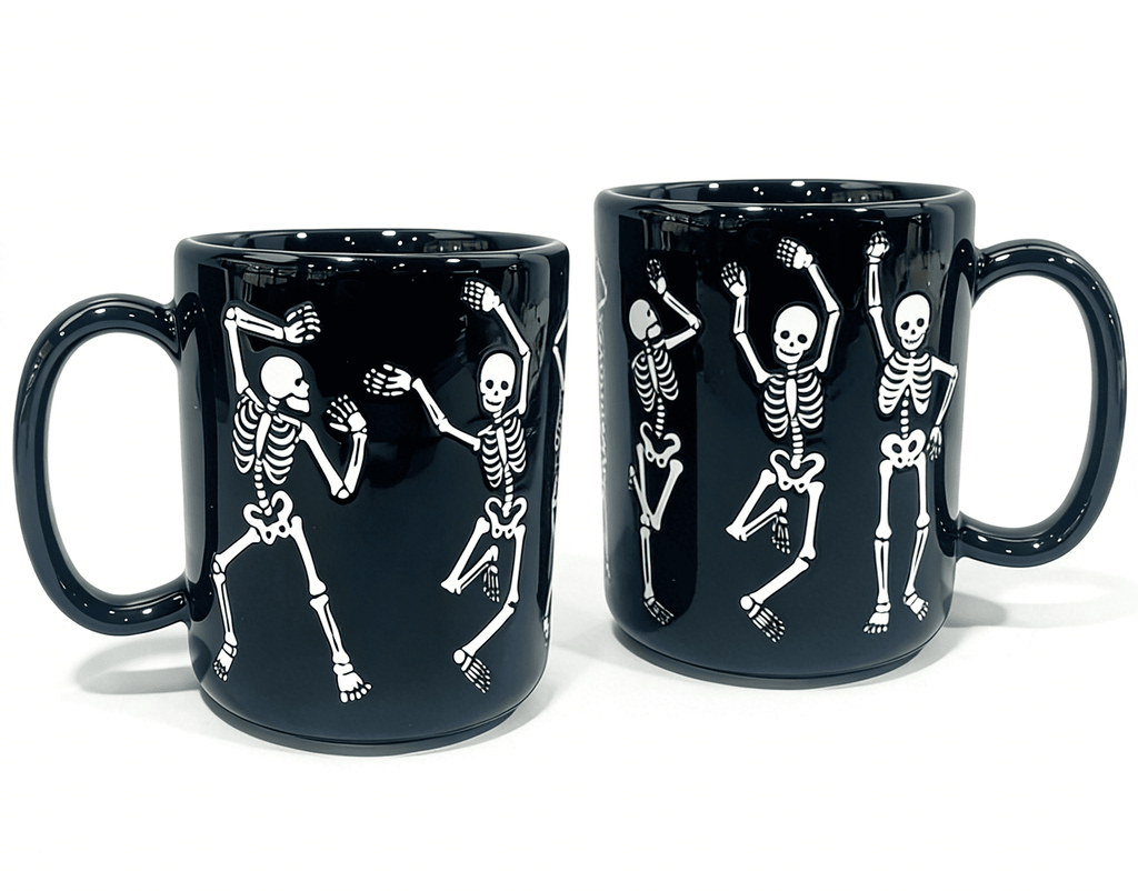 Way To Celebrate Halloween Black Dancing Skeleton Stoneware Mug Set, 2-Pack, 18.7 oz