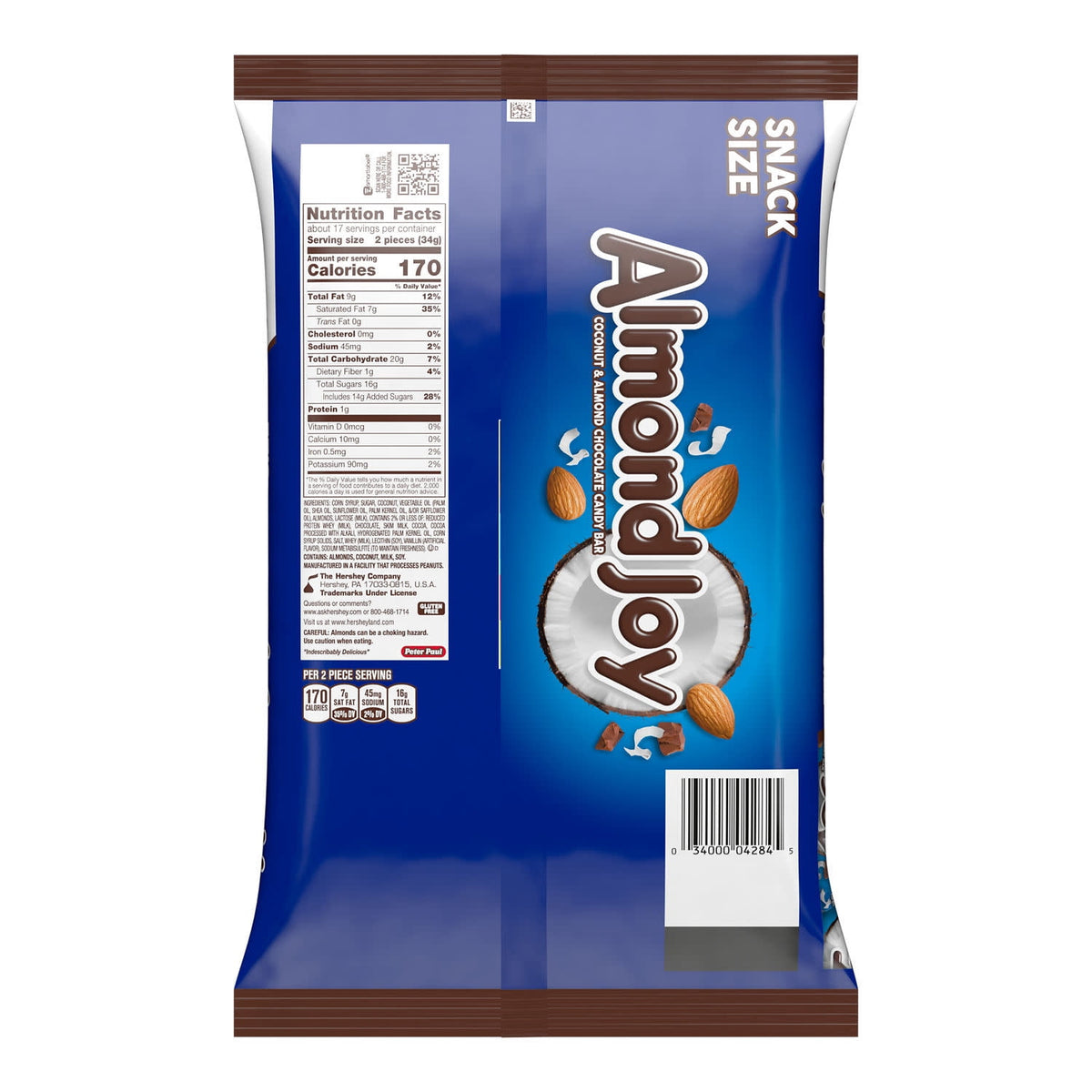 (2 pack) Almond Joy Coconut and Almond Chocolate Snack Size, Halloween Candy Jumbo Bag, 20.1 oz