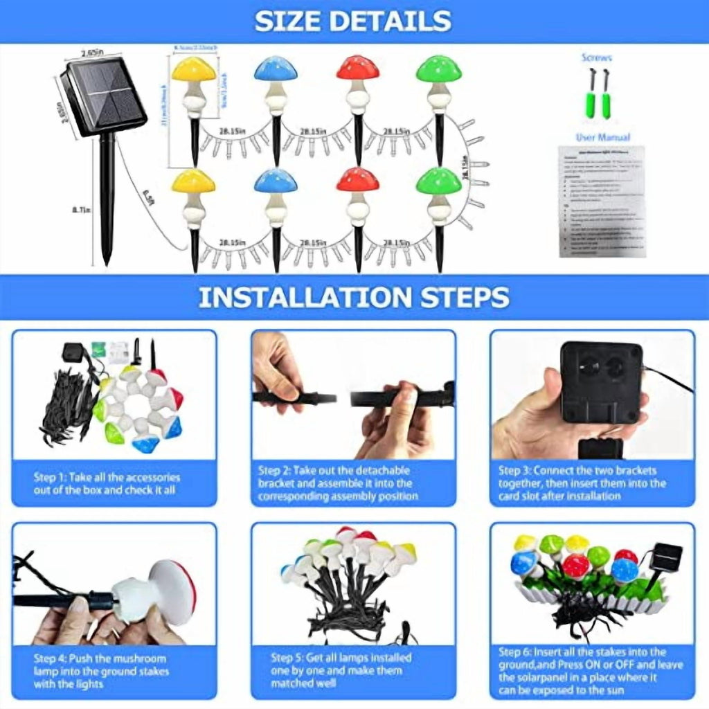 Upgraded Outdoor Solar Garden Lights,8 Pack LED Mushroom Outdoor 8 Modes Waterproof Solar Powered Landscape Cute Fairy String Light for Yard Patio Outside Decor（Multicolor）