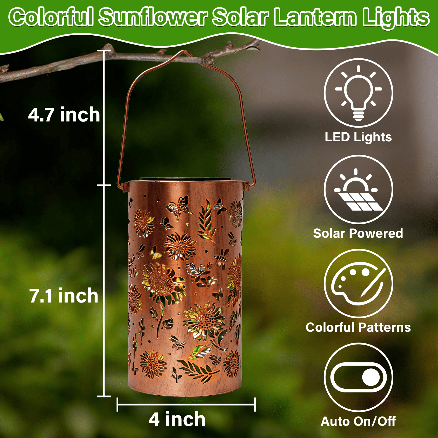 Colorful Solar Lanterns IP65 Outdoor Waterproof, Mother's Day Gifts for Women Mom Grandma - LED Colorful Sunflower Solar Lights Metal Hanging Lantern for Patio Yard Porch