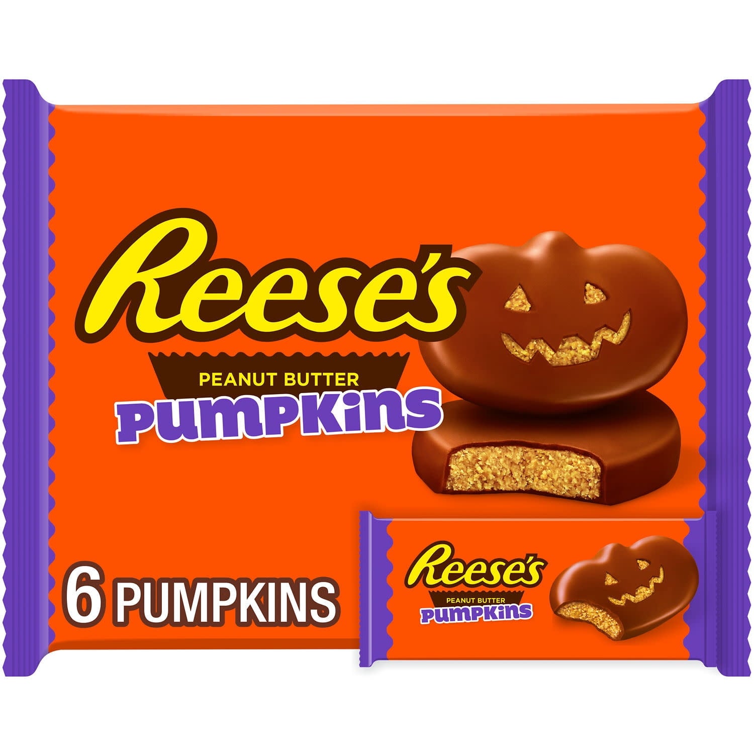Reese's Milk Chocolate Peanut Butter Pumpkins, Halloween Candy Packs, 1.2 oz (6 Count)