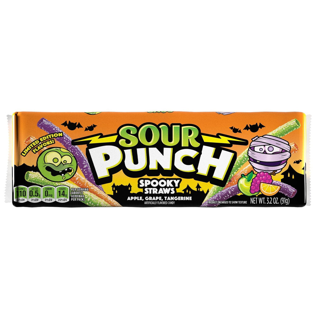 Sour Punch Spooky Straws Chewy Halloween Candy, 3.2oz Tray