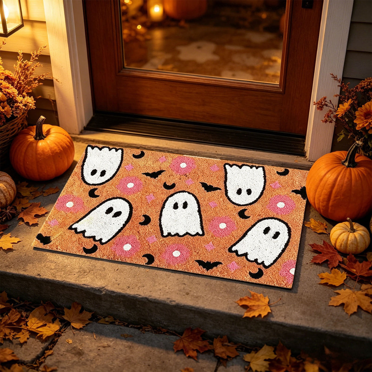 WWC Halloween Door Mat, 32x20 inch Halloween Decor Thick Non Slip Ghost doormat, Entryway Rug for Fall Party Indoor Outdoor Front Porch