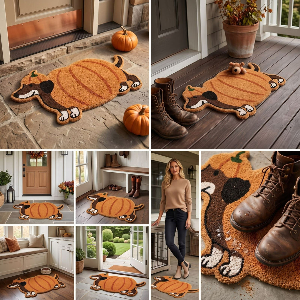 Halloween Dachshund Door Mat, 30"×18" Non-Slip Pumpkin Dachshund Floor Rug, Mat for Home Porch Fall Decor & Pet Lover Housewarming Gift