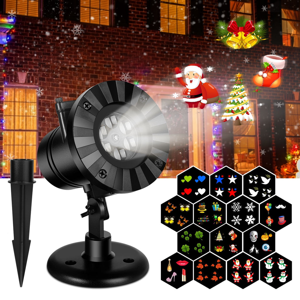 SHANNA Christmas LED Projector Lights, Outdoor Christmas Decorations Light with 16 Moving Patterns Snowflake Holiday Landscape Projector Home Garden Decor