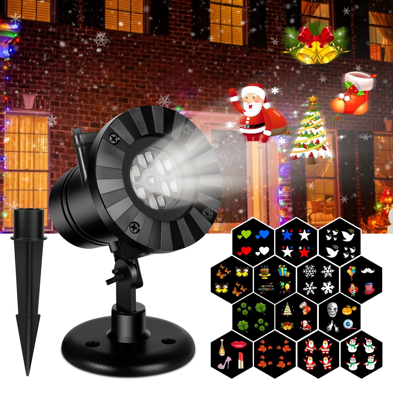SHANNA Christmas LED Projector Lights, Outdoor Christmas Decorations Light with 16 Moving Patterns Snowflake Holiday Landscape Projector Home Garden Decor