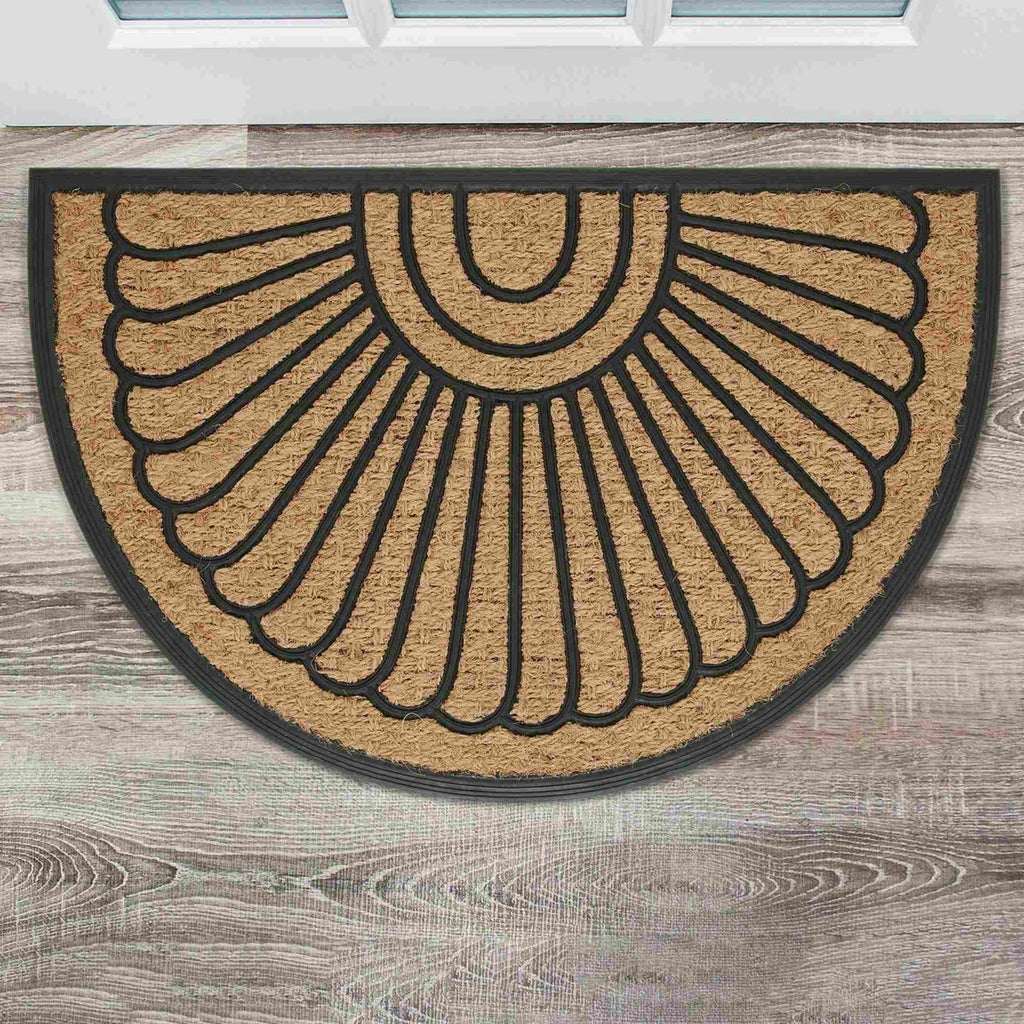 Front Door Mat Indoor Outdoor Entrance Rug, Semicircular Entrance Mat, Half Round Waterproo Non-Slip Durable Rubber Doormat for Garage, Patio, 29.5 inch