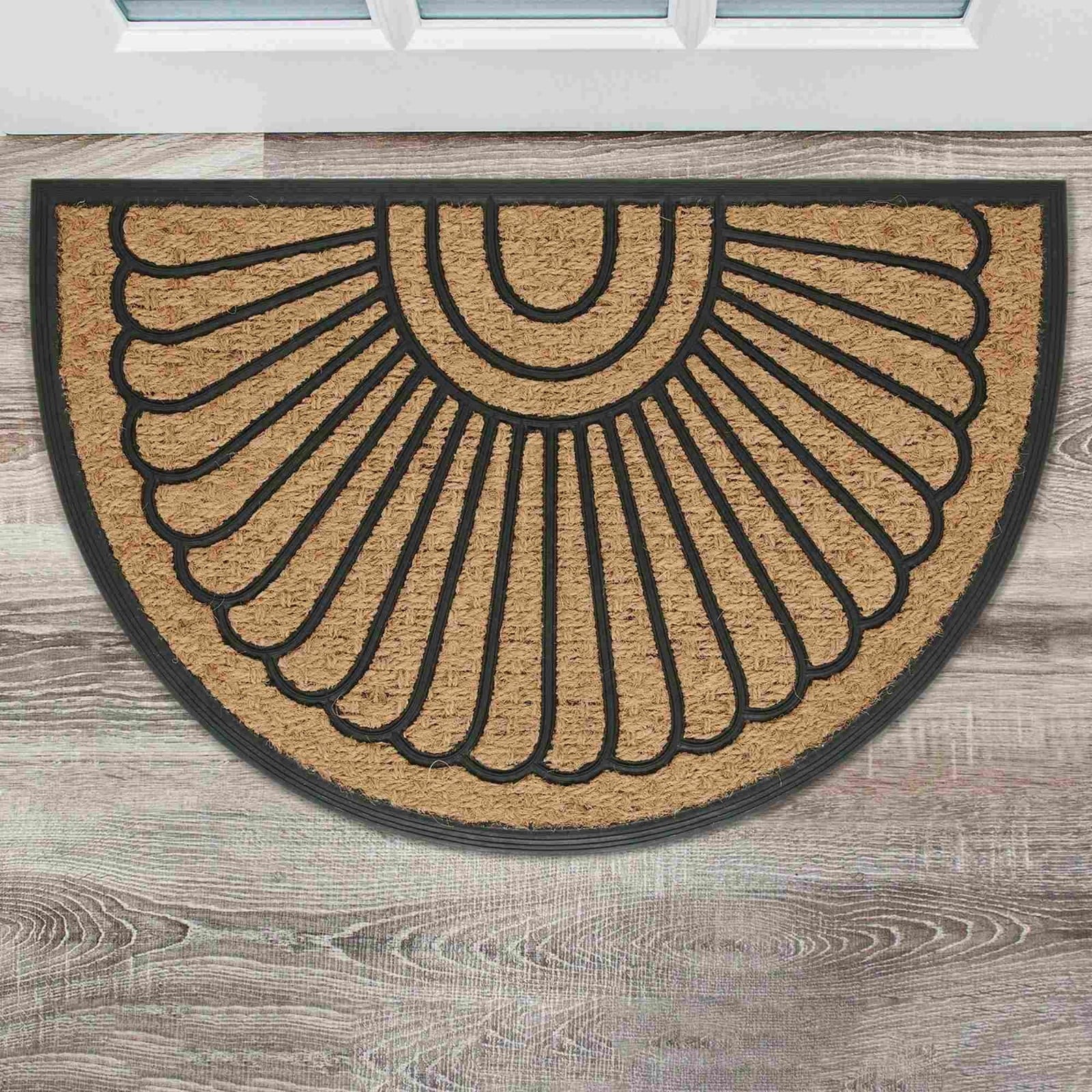 Front Door Mat Indoor Outdoor Entrance Rug, Semicircular Entrance Mat, Half Round Waterproo Non-Slip Durable Rubber Doormat for Garage, Patio, 29.5 inch
